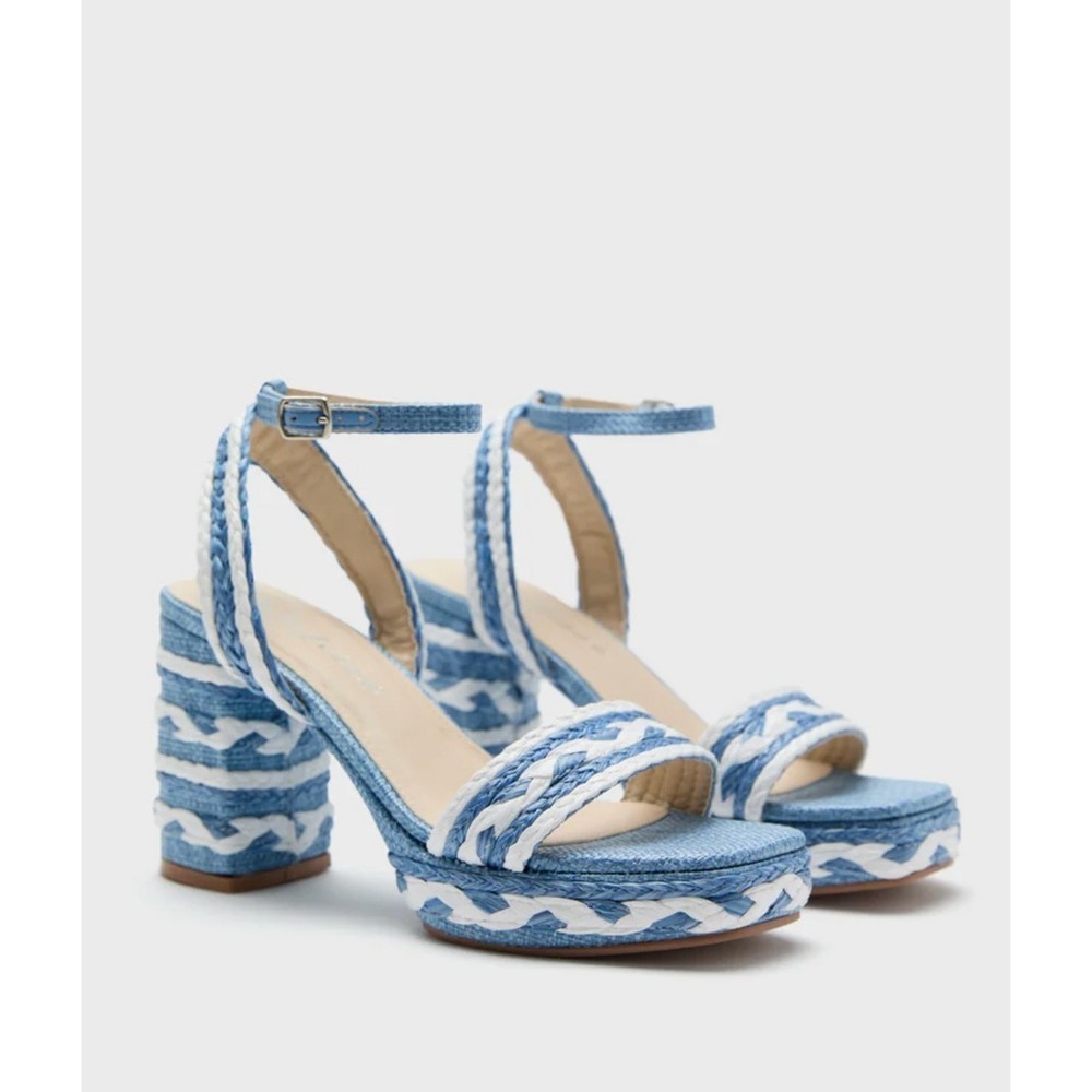 Matisse Blue and White Braided Platform Block Heel Sandals